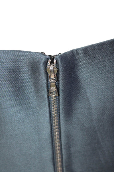 Sally LaPointe Womens Back Zip Strapless Layered Crop Top Blue Wool Size 4