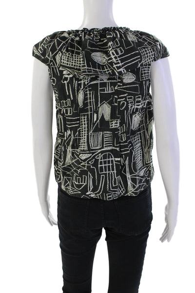 Hunter Bell Womens Sleeveless Ruffled V Neck Abstract Top Black White Size Small