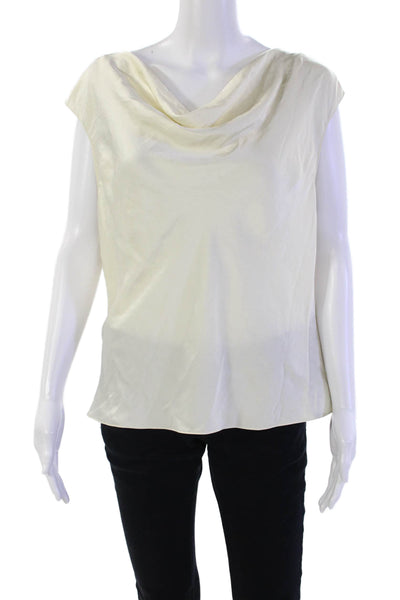 Theory Womens Sleeveless Scoop Neck Satin Draped Blouse Top White Size Large