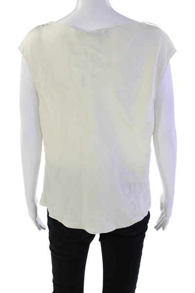 Theory Womens Sleeveless Scoop Neck Satin Draped Blouse Top White Size Large