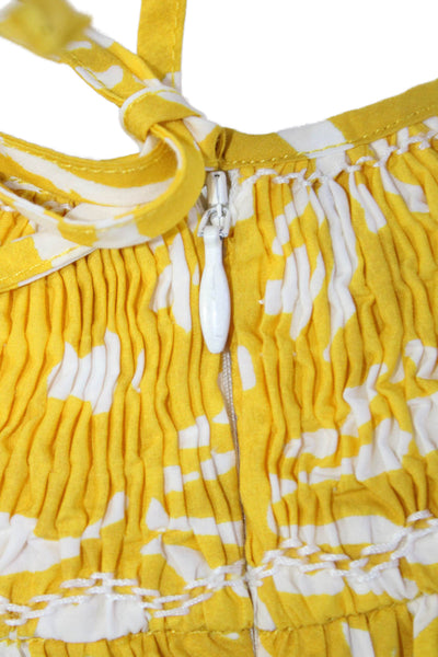 Hunter Bell Womens Short Sleeve Smocked Crew Neck Top Yellow White Cotton Small