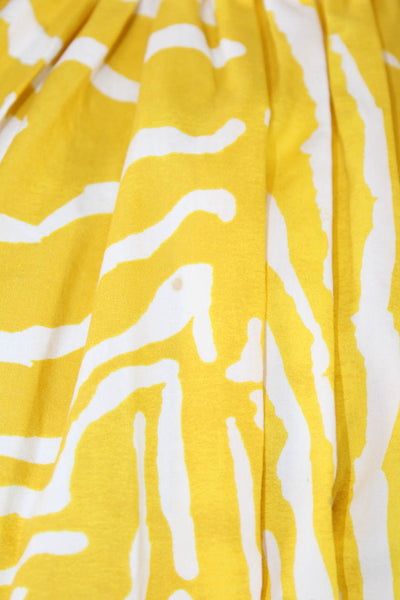 Hunter Bell Womens Short Sleeve Smocked Crew Neck Top Yellow White Cotton Small