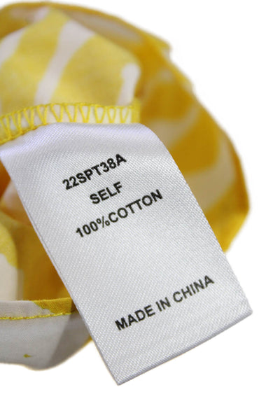 Hunter Bell Womens Short Sleeve Smocked Crew Neck Top Yellow White Cotton Small