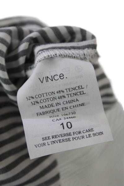 Vince Womens Long Sleeve Button Front V Neck Striped Shirt White Gray Size 10