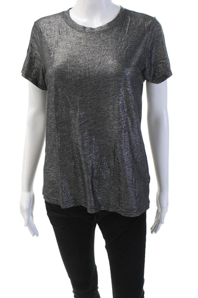 Paige Womens Cotton Blend Metallic Short Sleeve T-Shirt Top Black Size XS