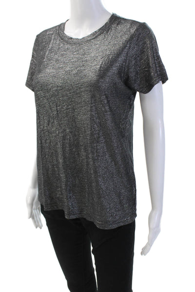 Paige Womens Cotton Blend Metallic Short Sleeve T-Shirt Top Black Size XS