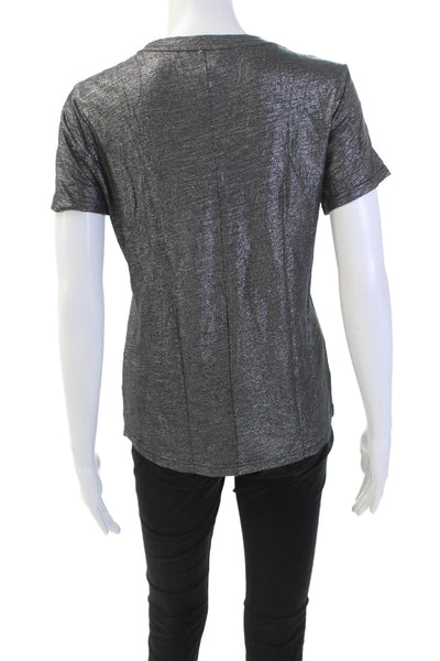 Paige Womens Cotton Blend Metallic Short Sleeve T-Shirt Top Black Size XS