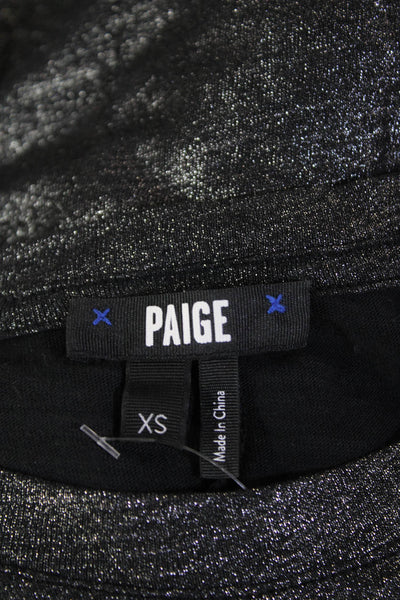 Paige Womens Cotton Blend Metallic Short Sleeve T-Shirt Top Black Size XS