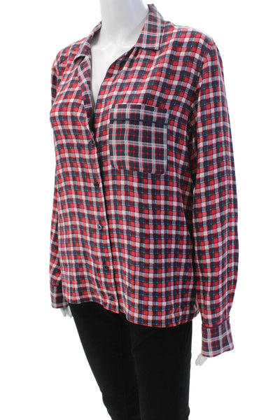 Equipment Femme Womens Silk Check Long Sleeve Button Up Blouse Top Red Size M