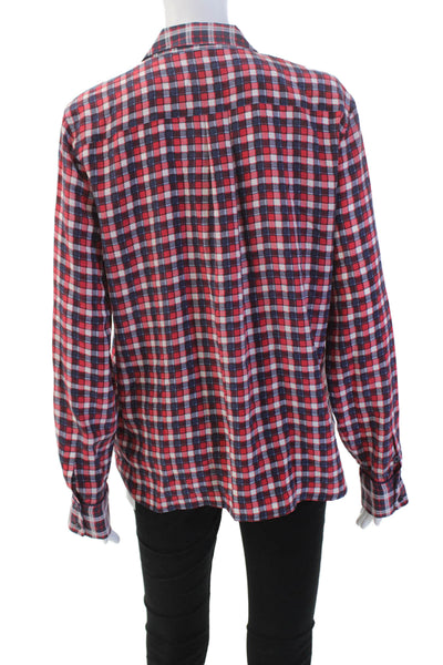 Equipment Femme Womens Silk Check Long Sleeve Button Up Blouse Top Red Size M