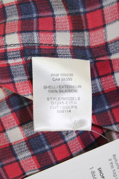 Equipment Femme Womens Silk Check Long Sleeve Button Up Blouse Top Red Size M