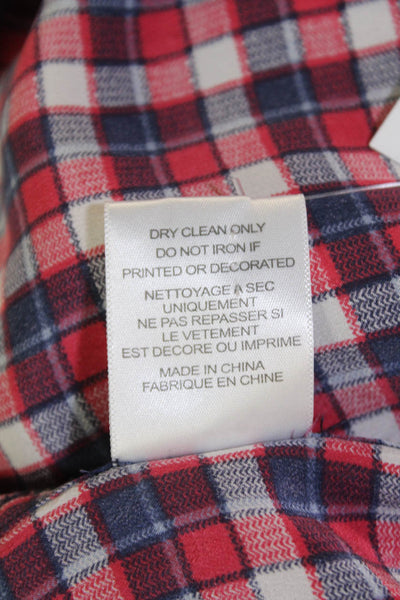 Equipment Femme Womens Silk Check Long Sleeve Button Up Blouse Top Red Size M