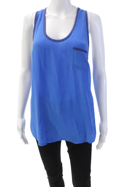 Joie Womens Silk Sleeveless Scoop Neck Sleek Blouse Tank Top Blue Size M