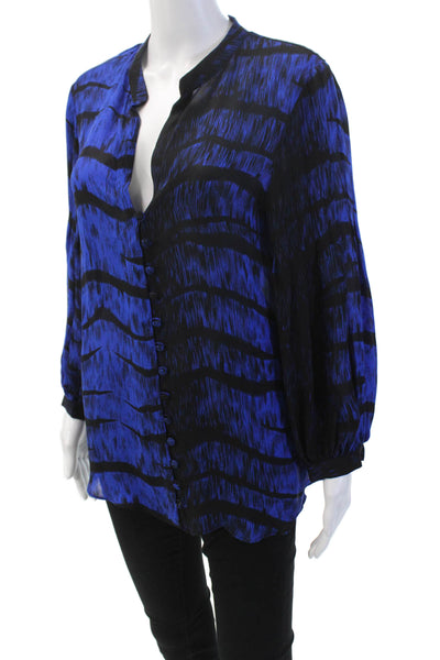 Parker Womens Long Sleeve V-neck Button Colorblock Blouse Blue Size M