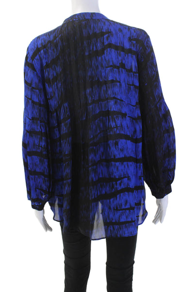 Parker Womens Long Sleeve V-neck Button Colorblock Blouse Blue Size M
