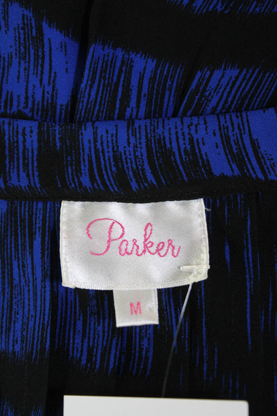 Parker Womens Long Sleeve V-neck Button Colorblock Blouse Blue Size M