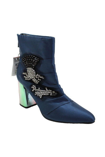 Zara Womens Pointed Toe Zippered High Heeled Ankle Boots Blue Size 9