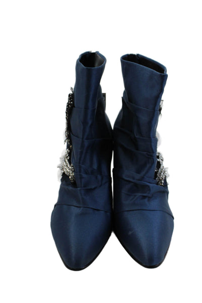 Zara Womens Pointed Toe Zippered High Heeled Ankle Boots Blue Size 9
