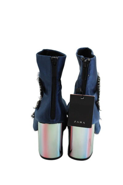 Zara Womens Pointed Toe Zippered High Heeled Ankle Boots Blue Size 9