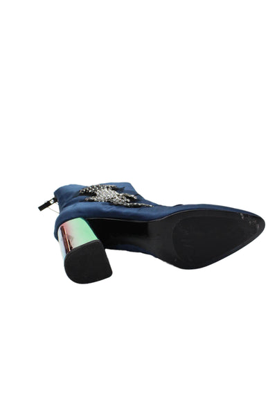 Zara Womens Pointed Toe Zippered High Heeled Ankle Boots Blue Size 9