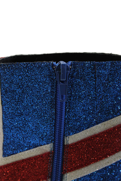 Jeffrey Campbell Womens Side Zip Platform Glitter UK Booties Blue Red White 6