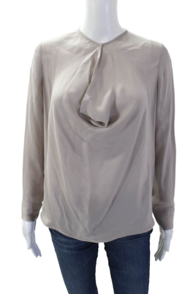Vince Womens Round Neck Long Sleeve Sheer Sleek Blouse Nude Siz e02