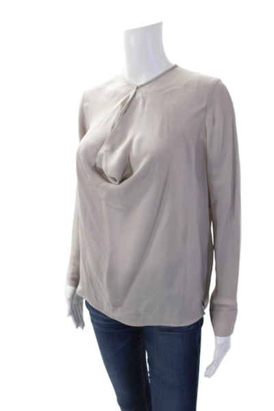 Vince Womens Round Neck Long Sleeve Sheer Sleek Blouse Nude Siz e02