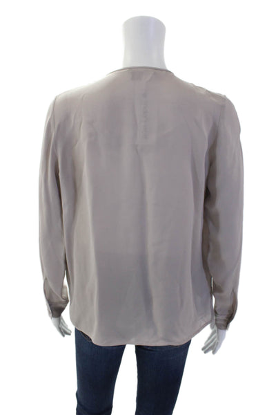 Vince Womens Round Neck Long Sleeve Sheer Sleek Blouse Nude Siz e02