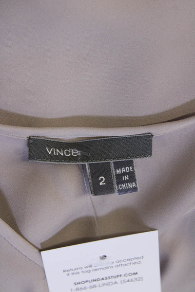 Vince Womens Round Neck Long Sleeve Sheer Sleek Blouse Nude Siz e02
