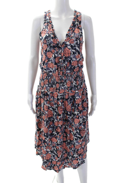 Splendid Womens Floral Sleeveless V-Neck A-Line Mini Dress Blue Size S