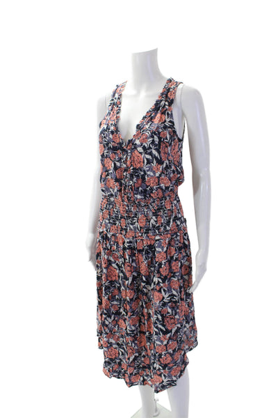 Splendid Womens Floral Sleeveless V-Neck A-Line Mini Dress Blue Size S