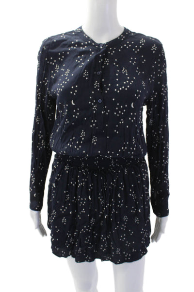 Rails Womens Geometric Print Long Sleeve A-Line Mini Dress Blue Size XS