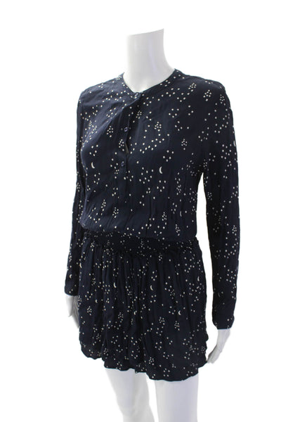 Rails Womens Geometric Print Long Sleeve A-Line Mini Dress Blue Size XS