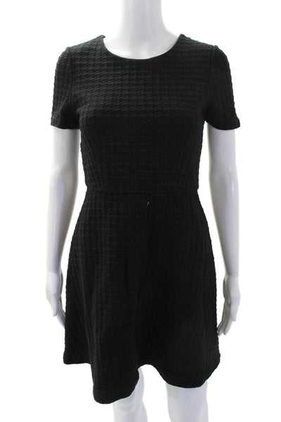 Theory Womens Houndstooth Short Sleeve Zippered Mini Dress Black Size 2