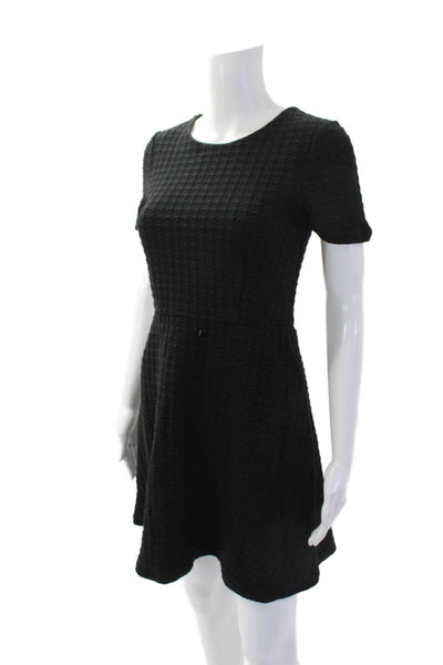 Theory Womens Houndstooth Short Sleeve Zippered Mini Dress Black Size 2