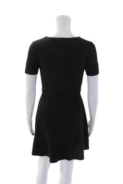 Theory Womens Houndstooth Short Sleeve Zippered Mini Dress Black Size 2