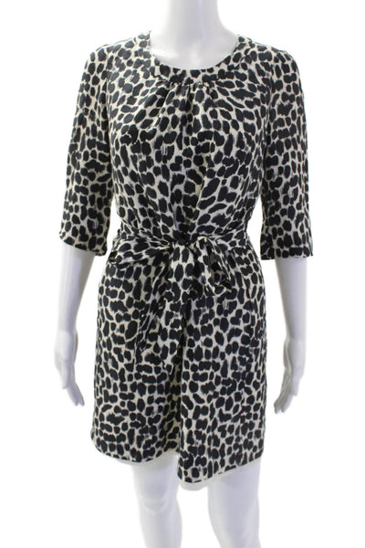 Kate Spade New York Womens Animal Print Short Sleeve Mini Dress Black Size 0