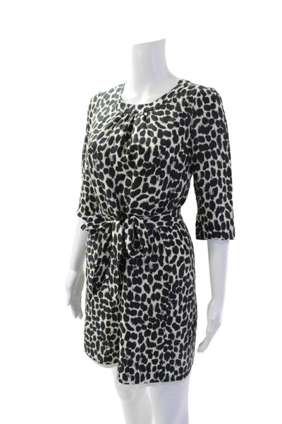Kate Spade New York Womens Animal Print Short Sleeve Mini Dress Black Size 0