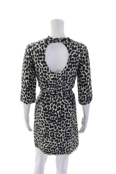 Kate Spade New York Womens Animal Print Short Sleeve Mini Dress Black Size 0