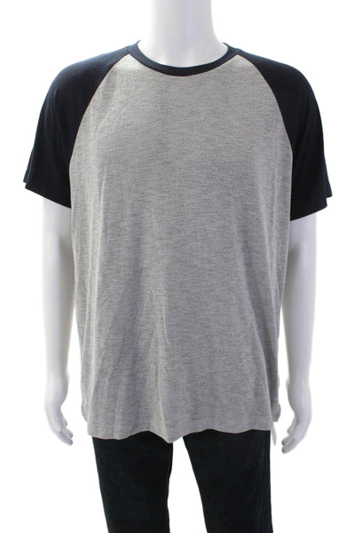 Theory Mens Jordun B Short Sleeves Tee Shirt Gray Navy Blue Size Extra Large