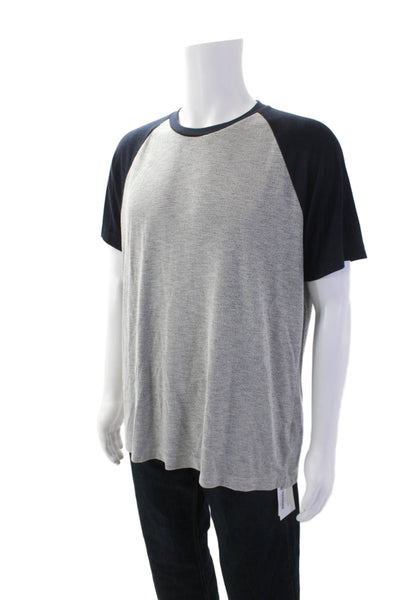 Theory Mens Jordun B Short Sleeves Tee Shirt Gray Navy Blue Size Extra Large