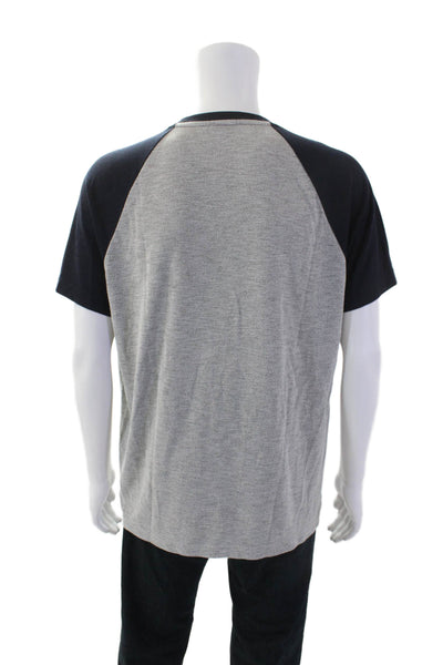 Theory Mens Jordun B Short Sleeves Tee Shirt Gray Navy Blue Size Extra Large