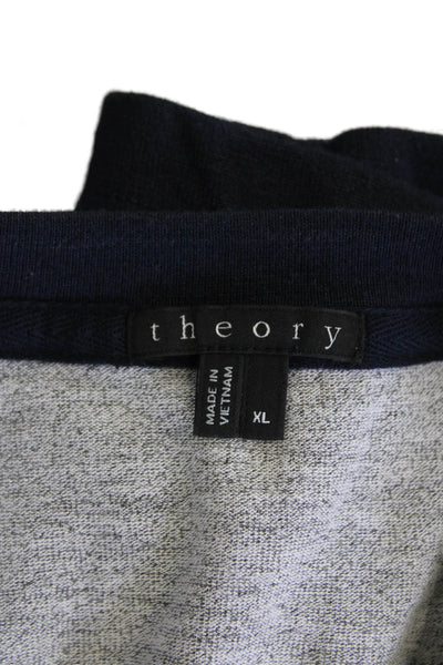 Theory Mens Jordun B Short Sleeves Tee Shirt Gray Navy Blue Size Extra Large