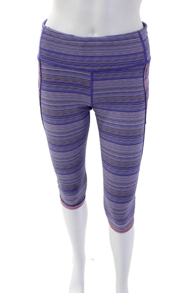 Lululemon Womens Striped Pull On Cropped Leggings Purple Neon Pink Size 6
