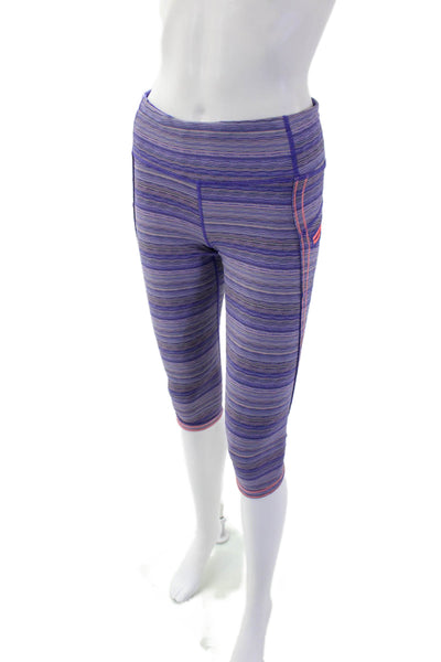 Lululemon Womens Striped Pull On Cropped Leggings Purple Neon Pink Size 6