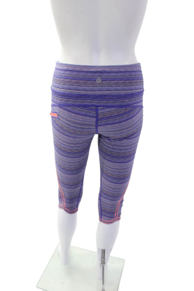 Lululemon Womens Striped Pull On Cropped Leggings Purple Neon Pink Size 6