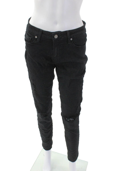 Paige Womens Zip Button Skinny Leg Distressed Jeans Black Size EUR 29