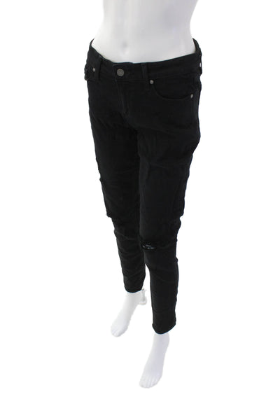 Paige Womens Zip Button Skinny Leg Distressed Jeans Black Size EUR 29