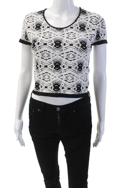 Parker Womens Textured Round Neck Short Sleeve Knit Top Black White Size M