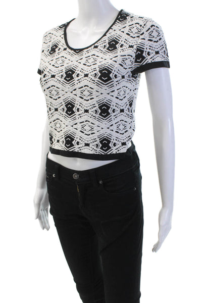 Parker Womens Textured Round Neck Short Sleeve Knit Top Black White Size M